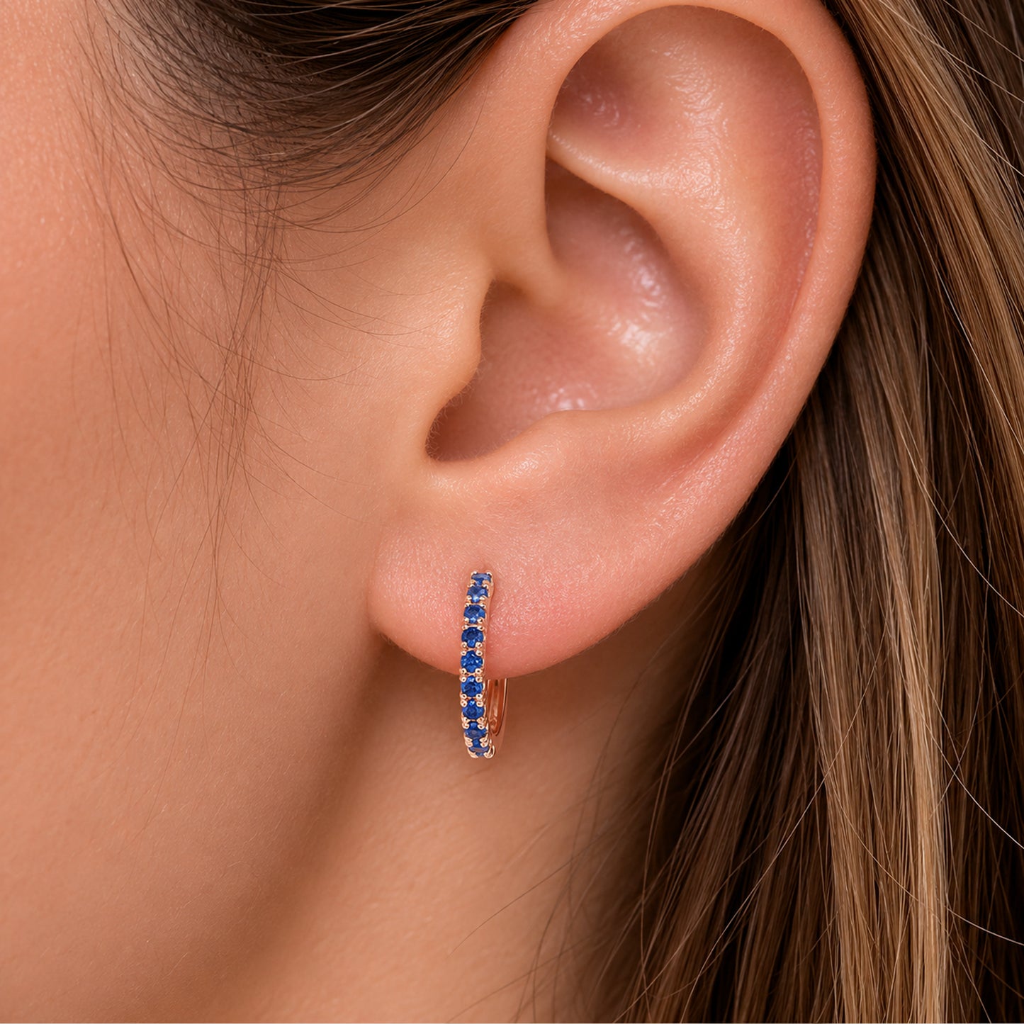 14K Gold Pavé Sapphire Large Size (12mm) Huggie Hoop Earrings