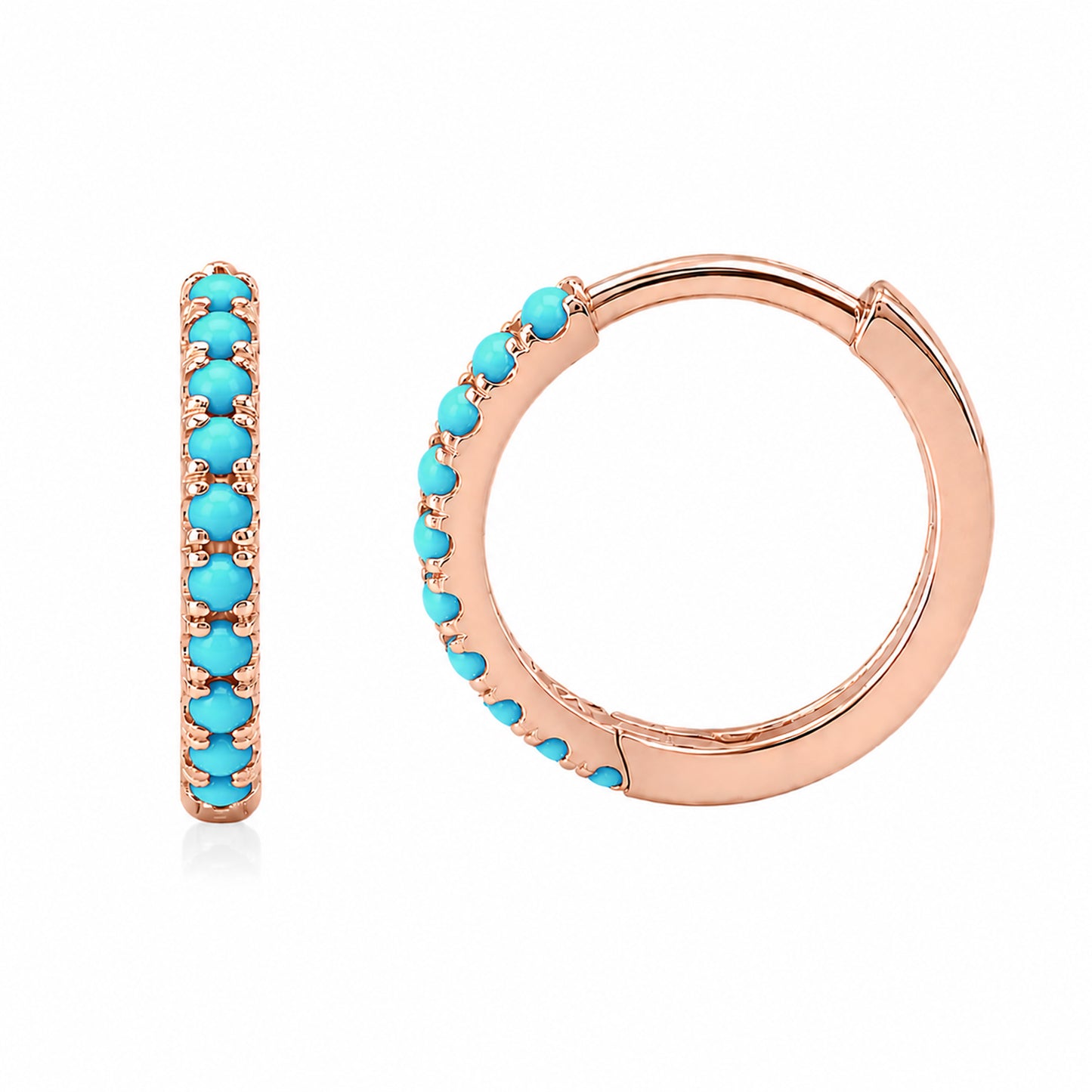 14K Gold Pavé Turquoise Large Size (12mm) Huggie Hoop Earrings