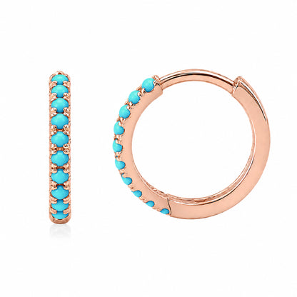 14K Gold Pavé Turquoise Large Size (12mm) Huggie Hoop Earrings