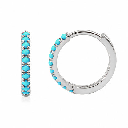 14K Gold Pavé Turquoise Large Size (12mm) Huggie Hoop Earrings