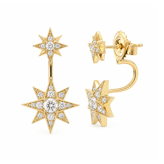 14K Gold Pavé Diamond Starburst Stud Earring & Jacket Set