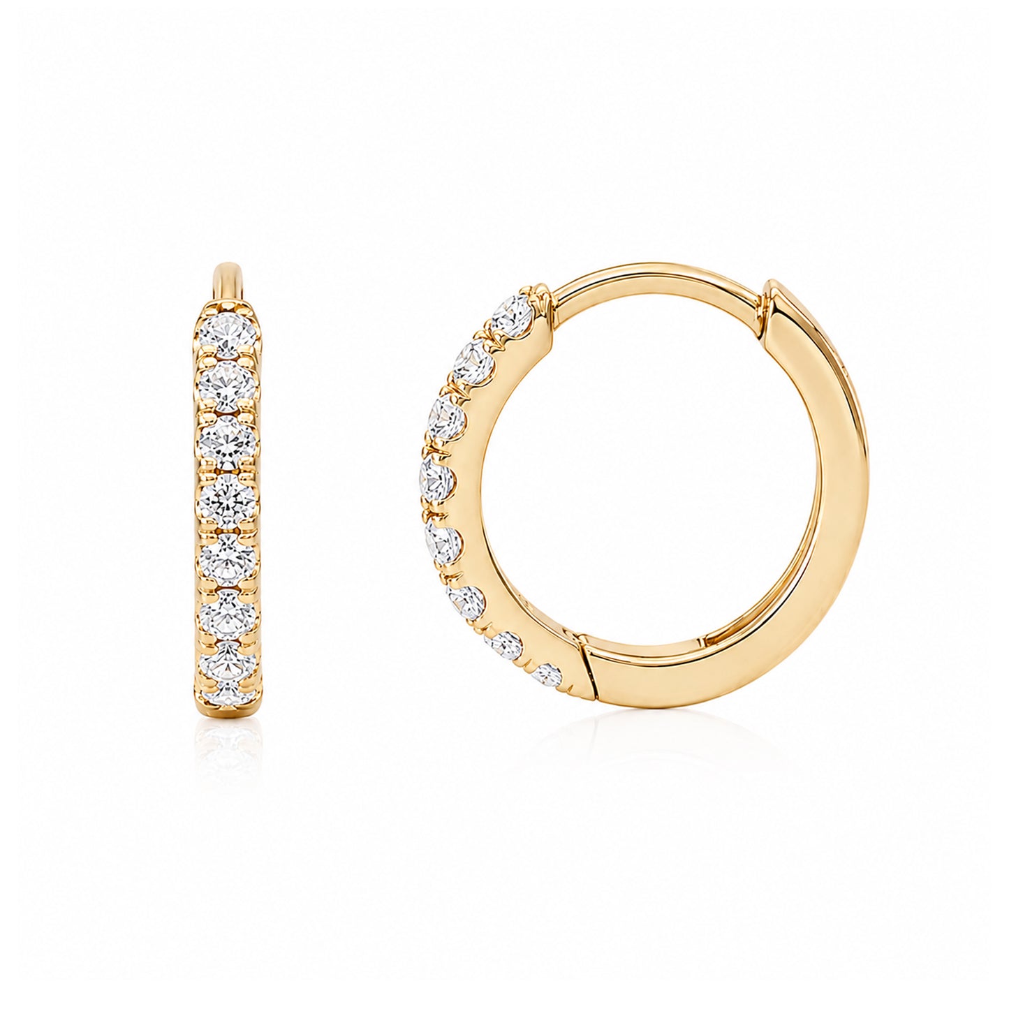14K Gold Pavé Diamond Medium Size (10mm) Huggie Hoop Earrings