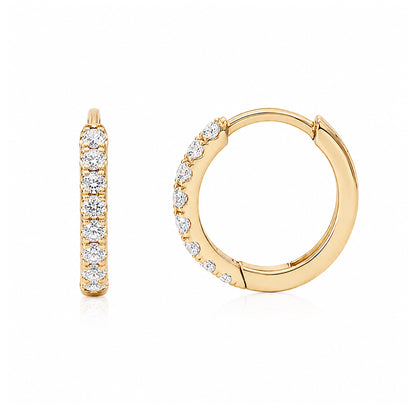 14K Gold Pavé Diamond Medium Size (10mm) Huggie Hoop Earrings