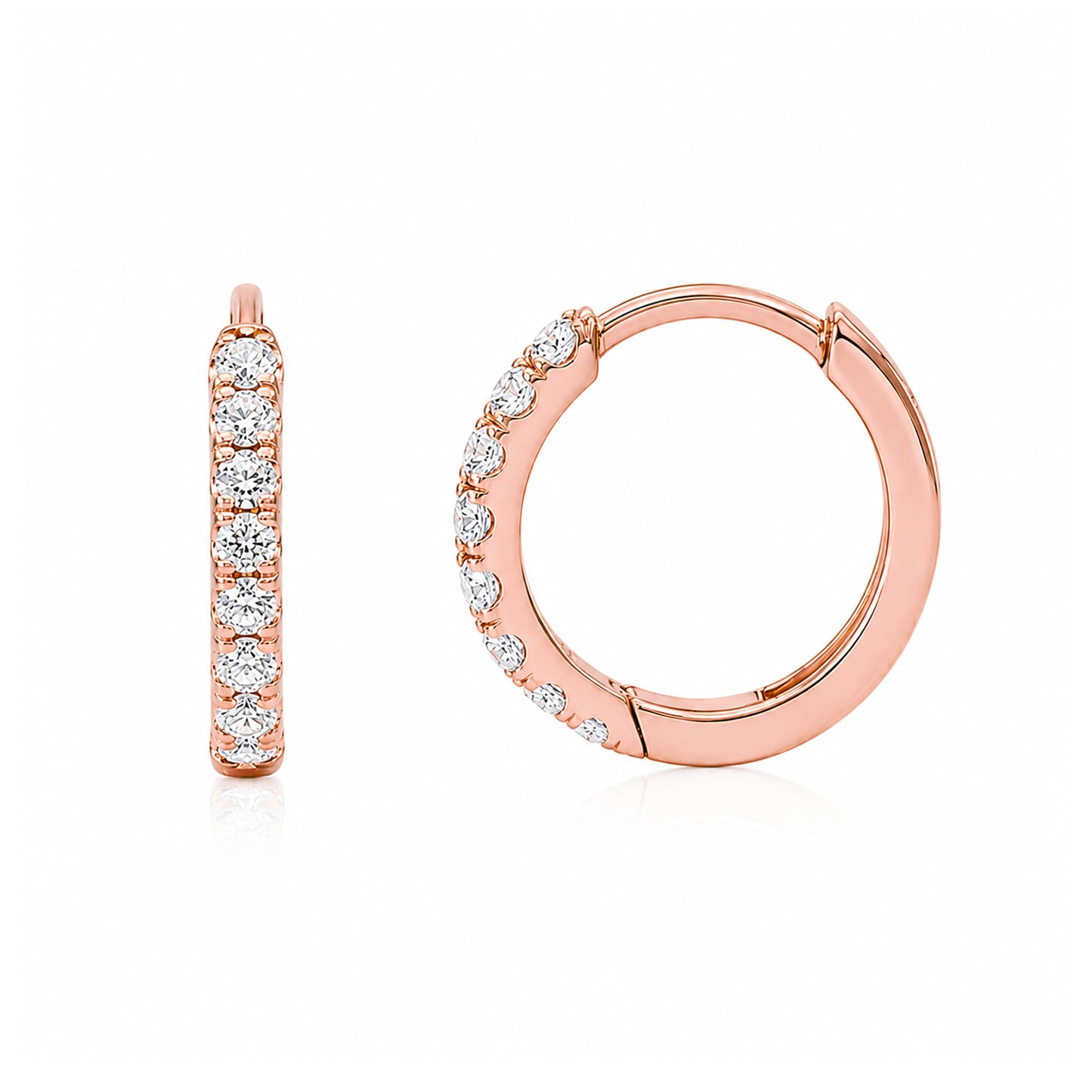 14K Gold Pavé Diamond Medium Size (10mm) Huggie Hoop Earrings