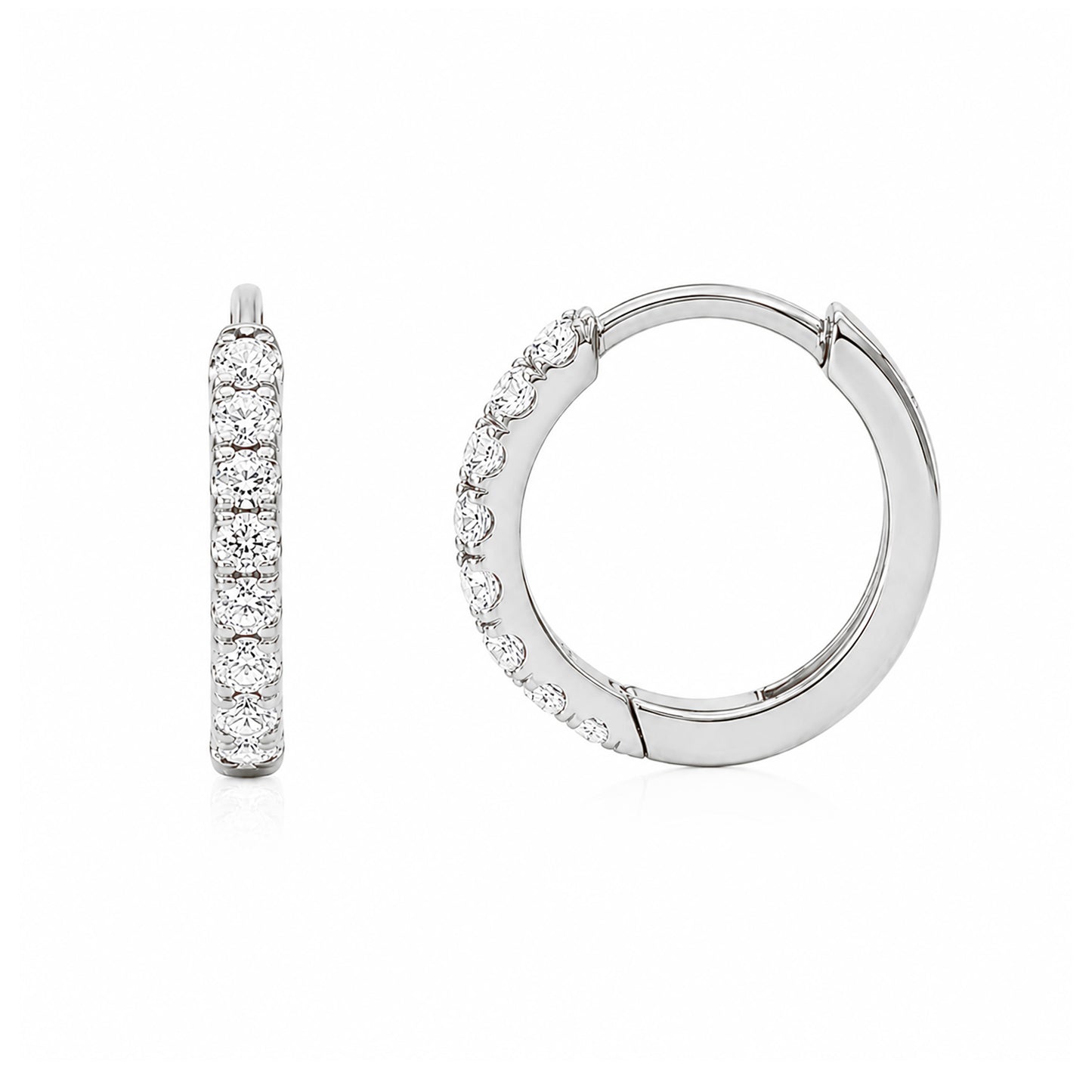 14K Gold Pavé Diamond Medium Size (10mm) Huggie Hoop Earrings