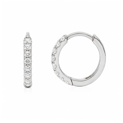 14K Gold Pavé Diamond Medium Size (10mm) Huggie Hoop Earrings