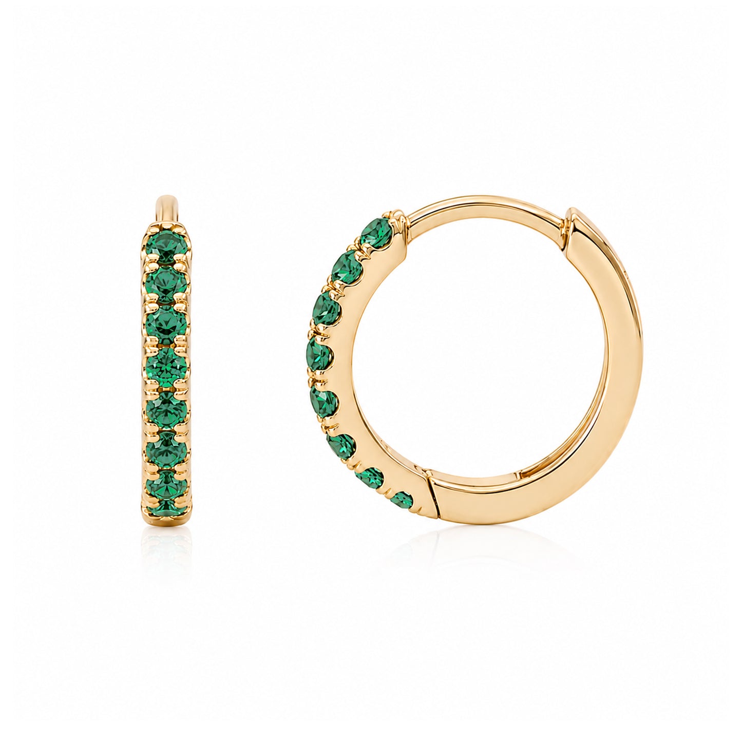 14K Gold Pavé Emerald Medium Size (10mm) Huggie Hoop Earrings