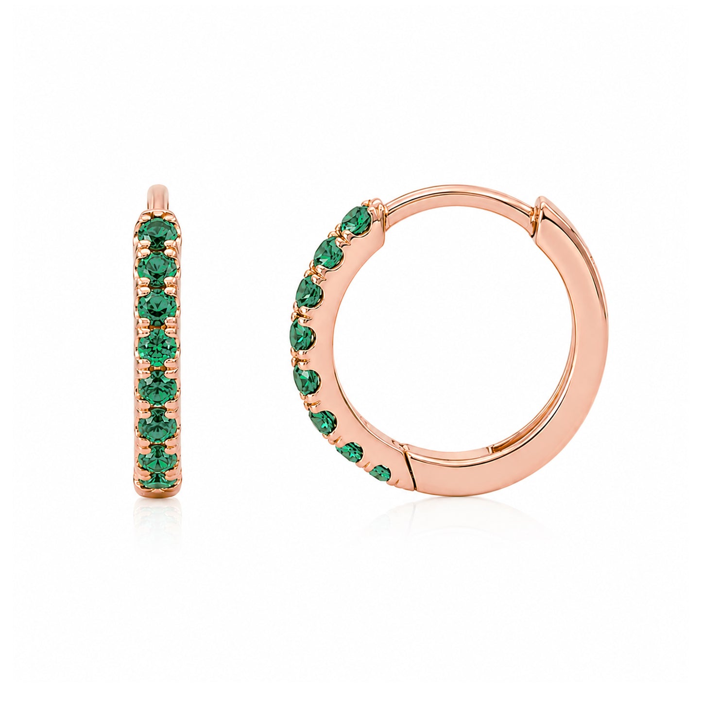 14K Gold Pavé Emerald Medium Size (10mm) Huggie Hoop Earrings