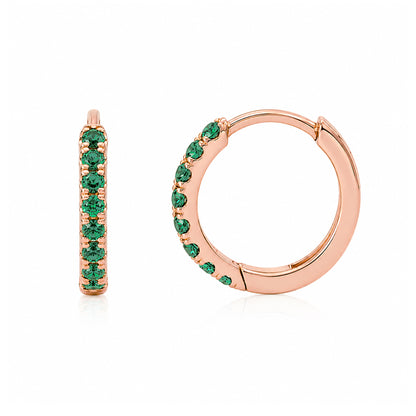 14K Gold Pavé Emerald Medium Size (10mm) Huggie Hoop Earrings