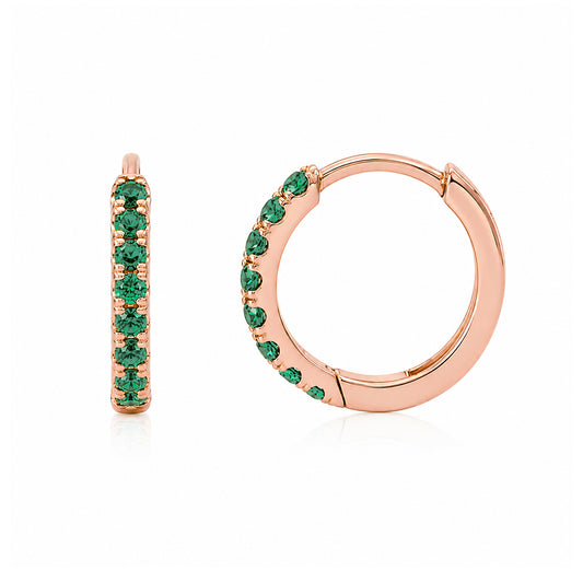 14K Gold Pavé Emerald Medium Size (10mm) Huggie Hoop Earrings