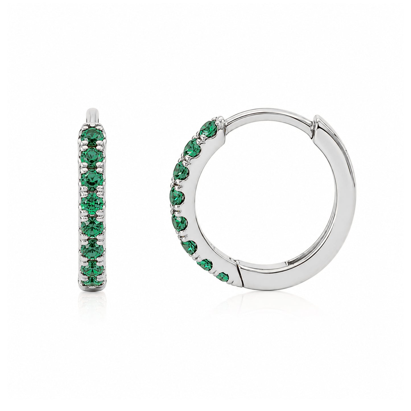 14K Gold Pavé Emerald Medium Size (10mm) Huggie Hoop Earrings