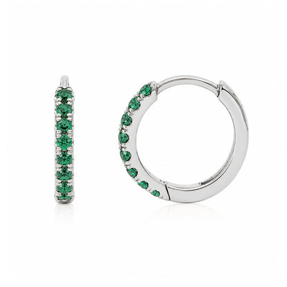 14K Gold Pavé Emerald Medium Size (10mm) Huggie Hoop Earrings