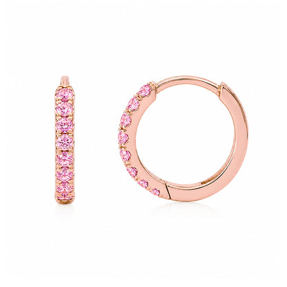 14K Gold Pavé Pink Sapphire Medium Size (10mm) Huggie Hoop Earrings
