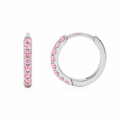 14K Gold Pavé Pink Sapphire Medium Size (10mm) Huggie Hoop Earrings