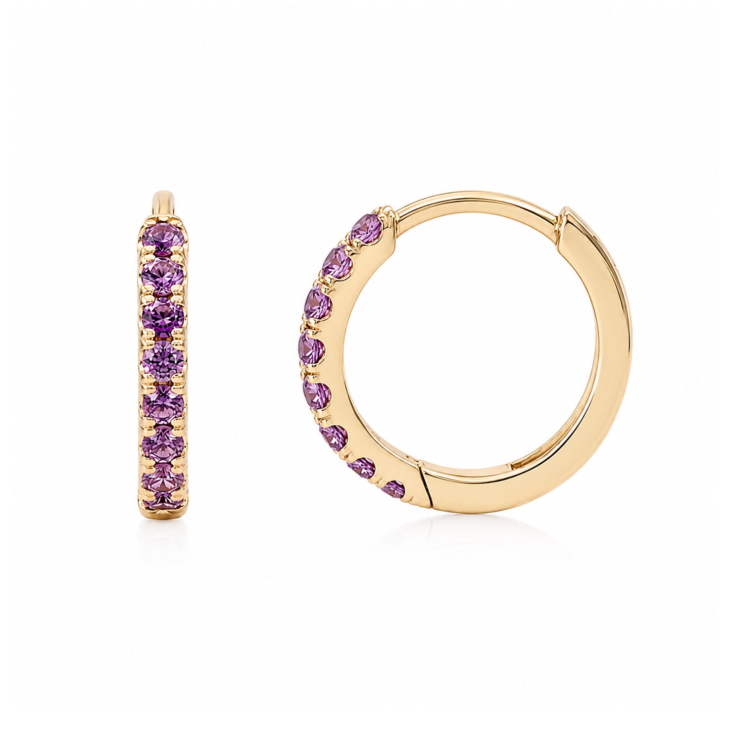 14K Gold Pavé Purple Sapphire Medium Size (10mm) Huggie Hoop Earrings