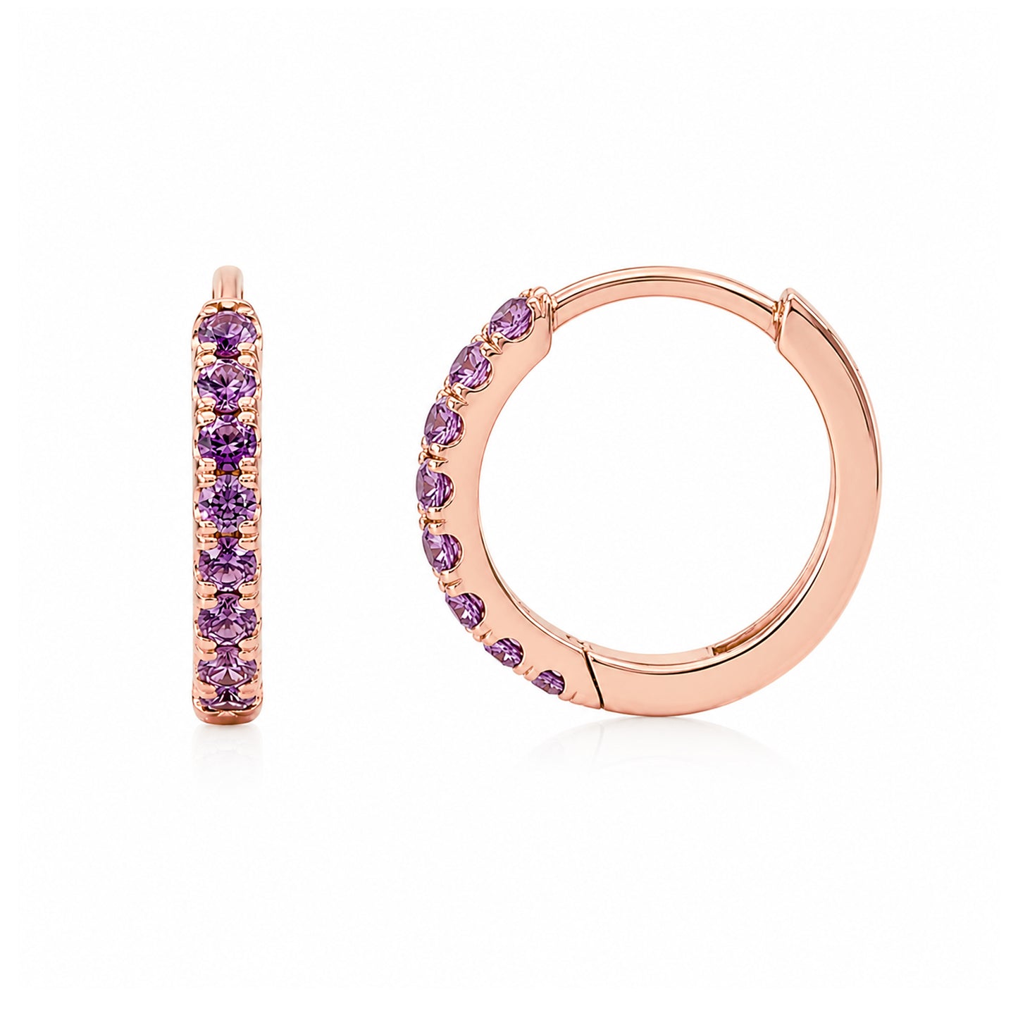 14K Gold Pavé Purple Sapphire Medium Size (10mm) Huggie Hoop Earrings
