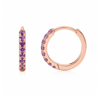 14K Gold Pavé Purple Sapphire Medium Size (10mm) Huggie Hoop Earrings