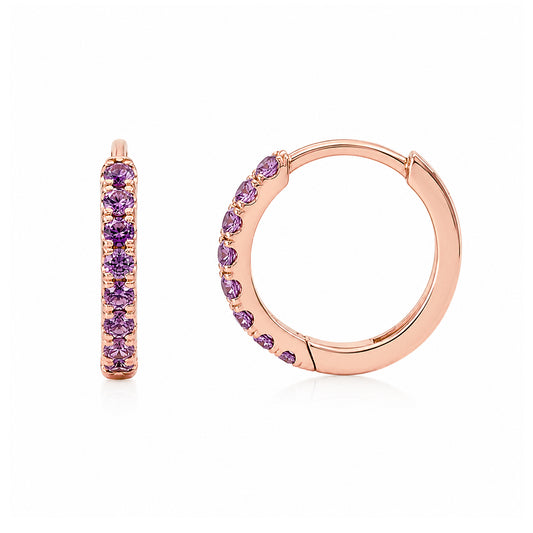 14K Gold Pavé Purple Sapphire Medium Size (10mm) Huggie Hoop Earrings
