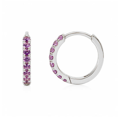 14K Gold Pavé Purple Sapphire Medium Size (10mm) Huggie Hoop Earrings