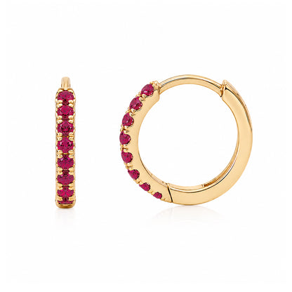 14K Gold Pavé Ruby Medium Size (10mm) Huggie Hoop Earrings