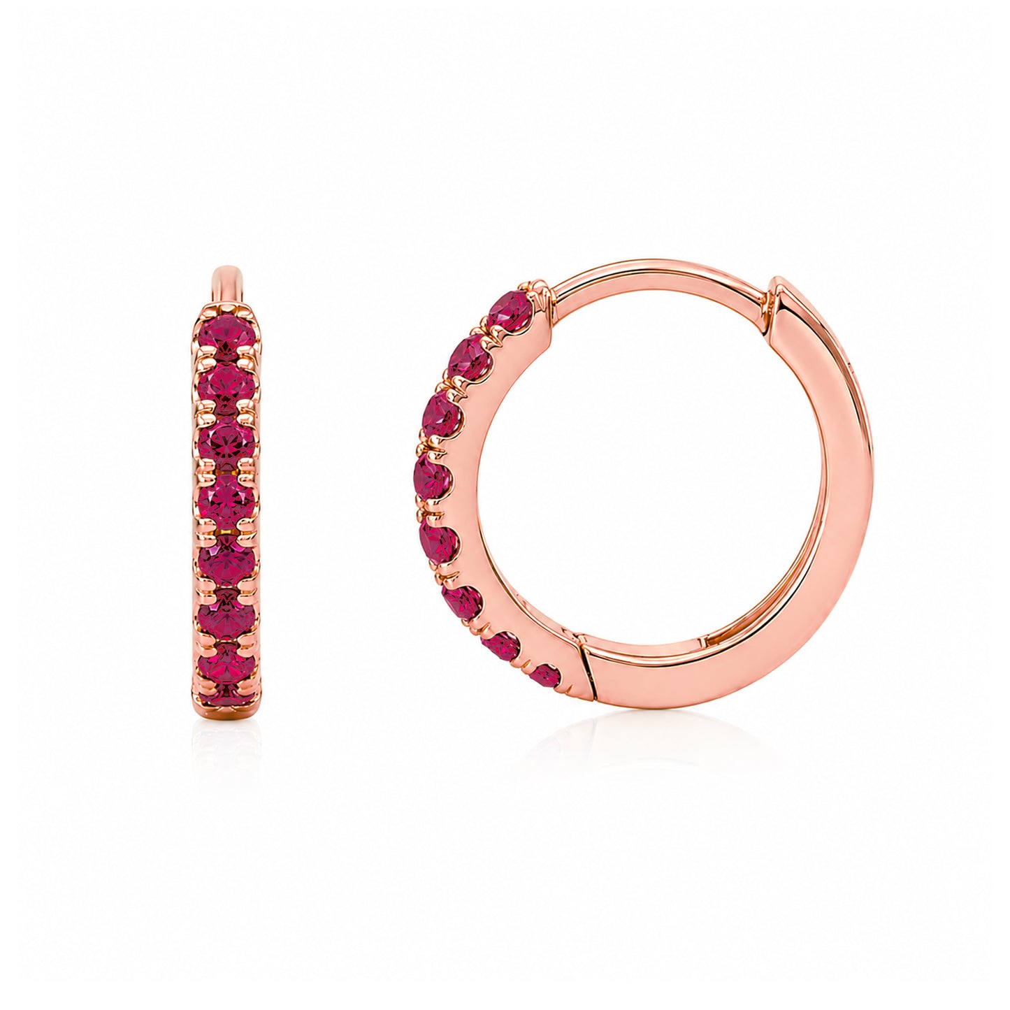 14K Gold Pavé Ruby Medium Size (10mm) Huggie Hoop Earrings
