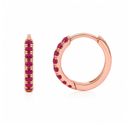 14K Gold Pavé Ruby Medium Size (10mm) Huggie Hoop Earrings