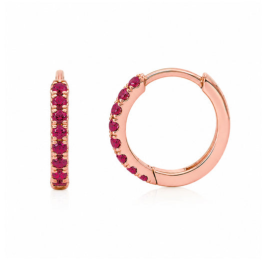 14K Gold Pavé Ruby Medium Size (10mm) Huggie Hoop Earrings