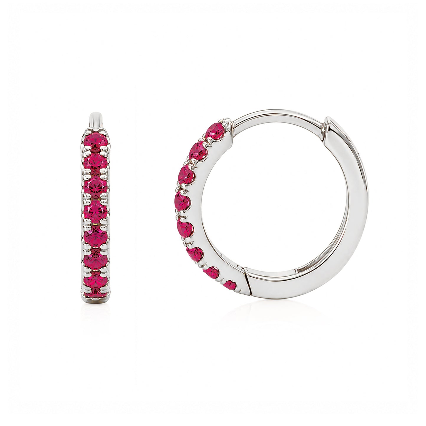 14K Gold Pavé Ruby Medium Size (10mm) Huggie Hoop Earrings