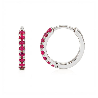 14K Gold Pavé Ruby Medium Size (10mm) Huggie Hoop Earrings