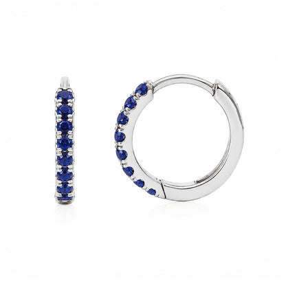 14K Gold Pavé Sapphire Medium Size (10mm) Huggie Hoop Earrings