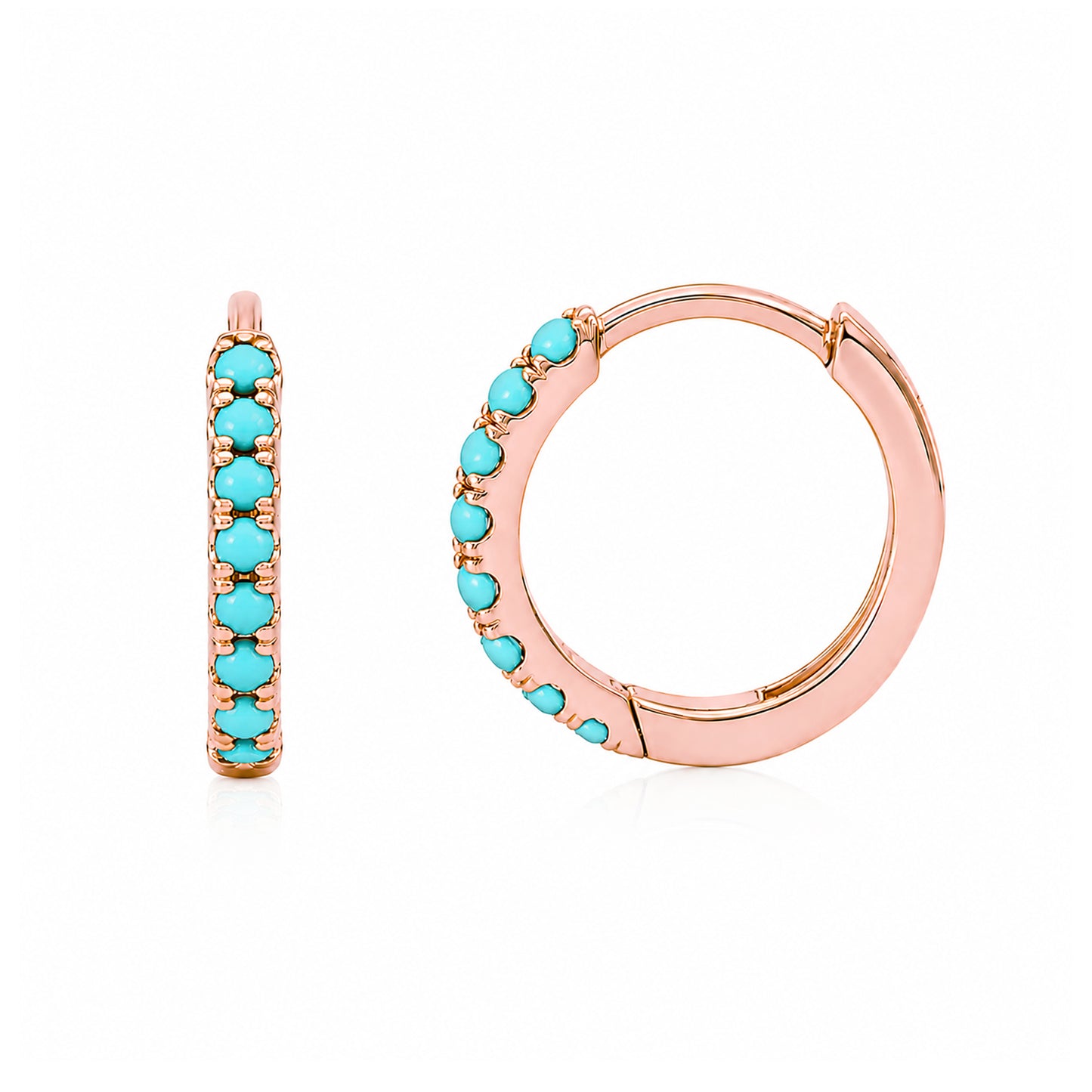 14K Gold Pavé Turquoise Medium Size (10mm) Huggie Hoop Earrings