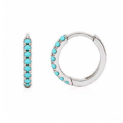 14K Gold Pavé Turquoise Medium Size (10mm) Huggie Hoop Earrings