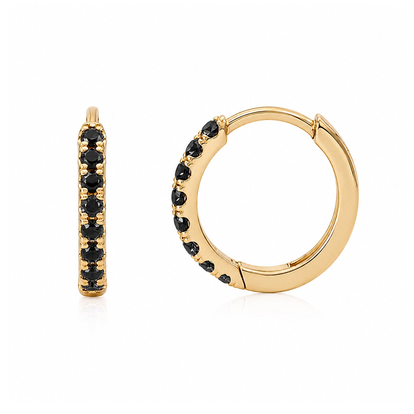 14K Gold Pavé Black Diamond Medium Size (10mm) Huggie Hoop Earrings