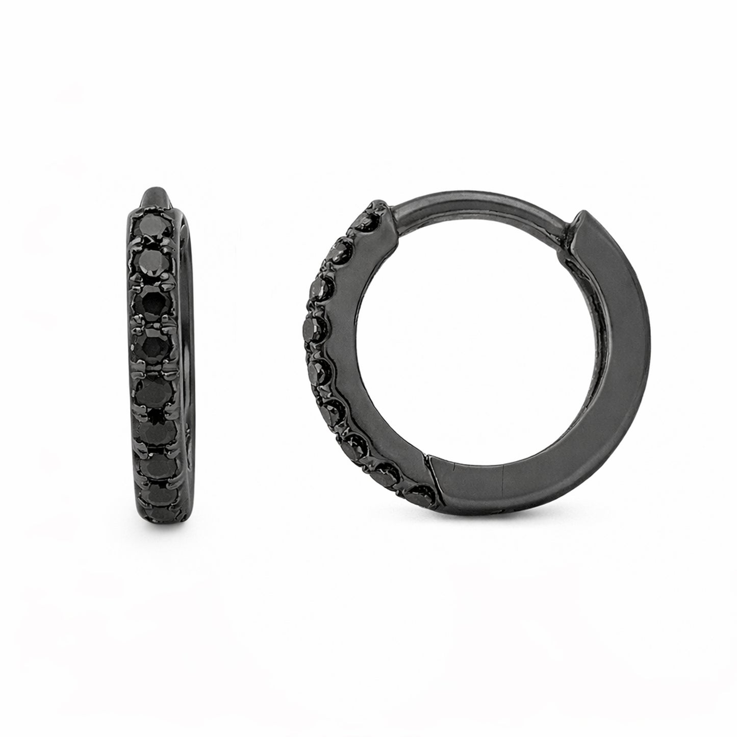 14K Gold Pavé Black Diamond Medium Size (10mm) Huggie Hoop Earrings