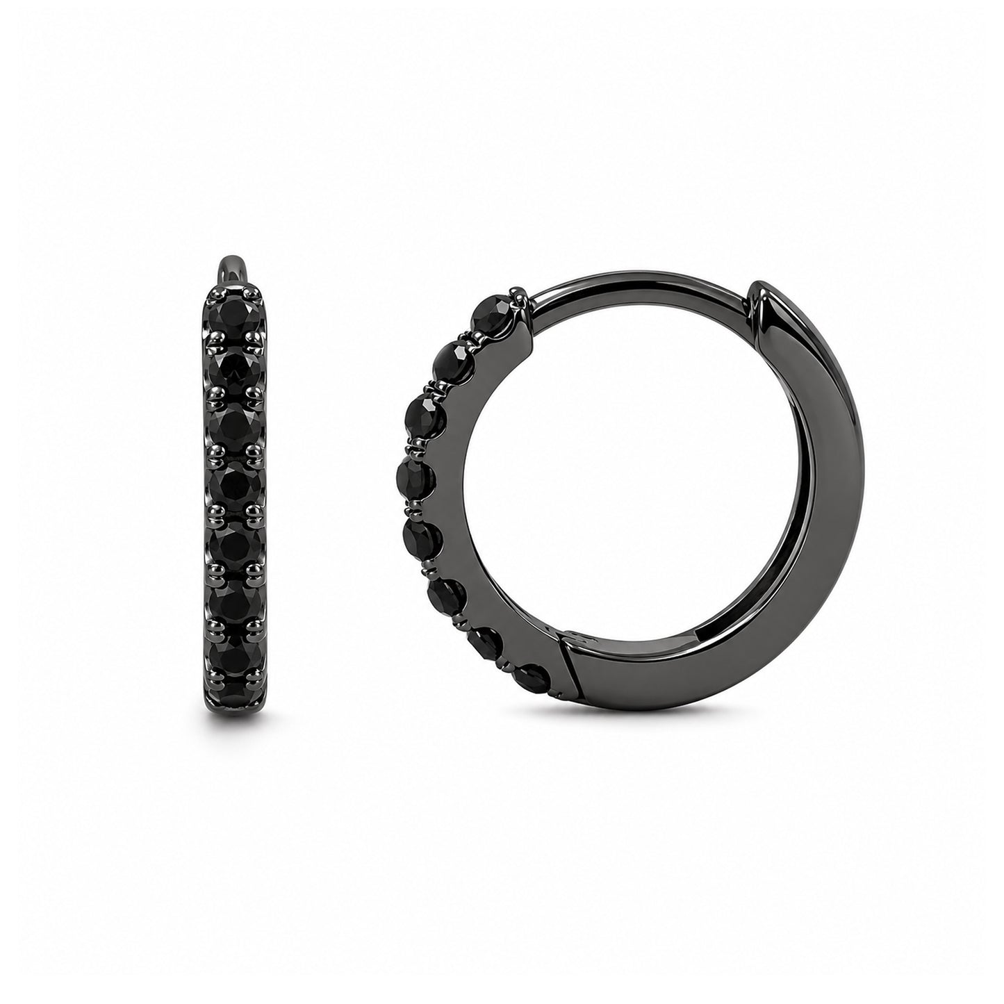 14K Gold Pavé Black Diamond Medium Size (10mm) Huggie Hoop Earrings