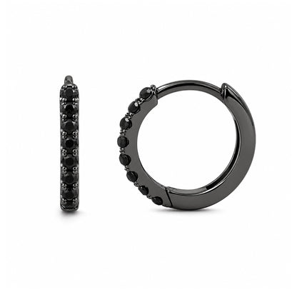14K Gold Pavé Black Diamond Medium Size (10mm) Huggie Hoop Earrings