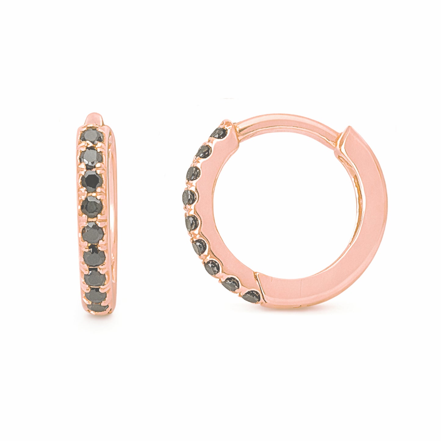14K Gold Pavé Black Diamond Medium Size (10mm) Huggie Hoop Earrings