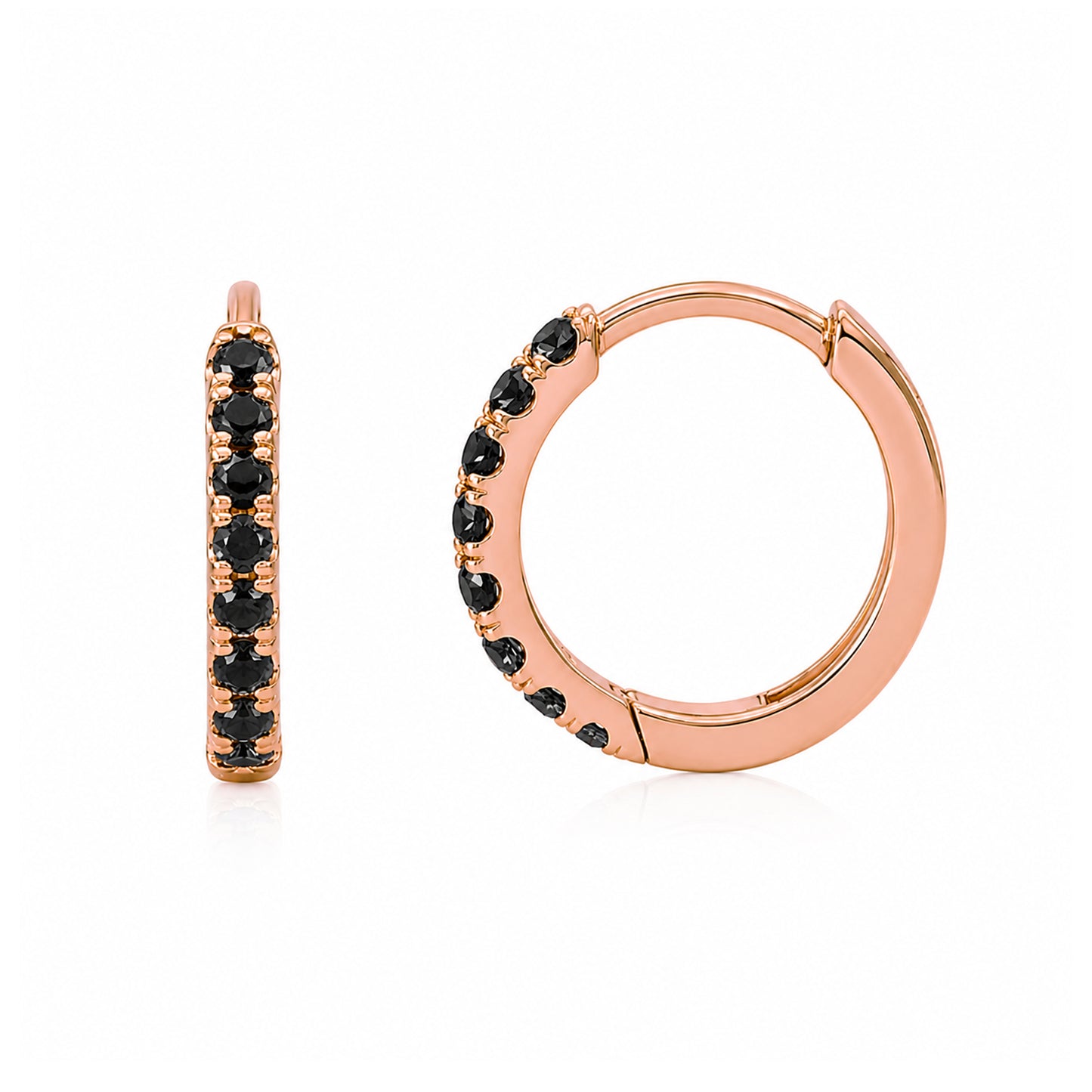 14K Gold Pavé Black Diamond Medium Size (10mm) Huggie Hoop Earrings