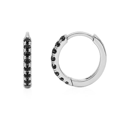 14K Gold Pavé Black Diamond Medium Size (10mm) Huggie Hoop Earrings