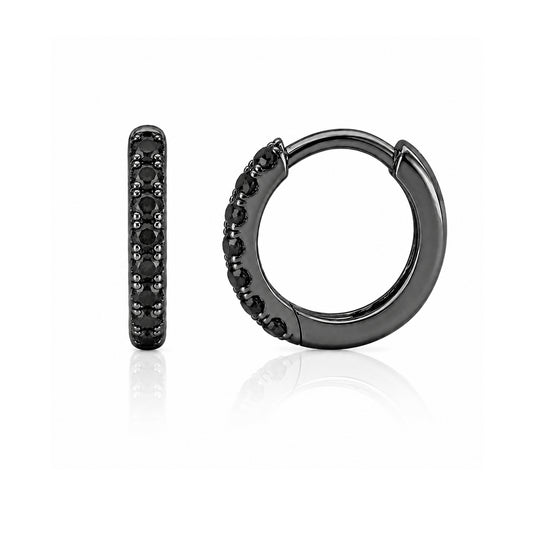 14K Gold Pavé Black Diamond Small Size (9mm) Huggie Hoop Earrings