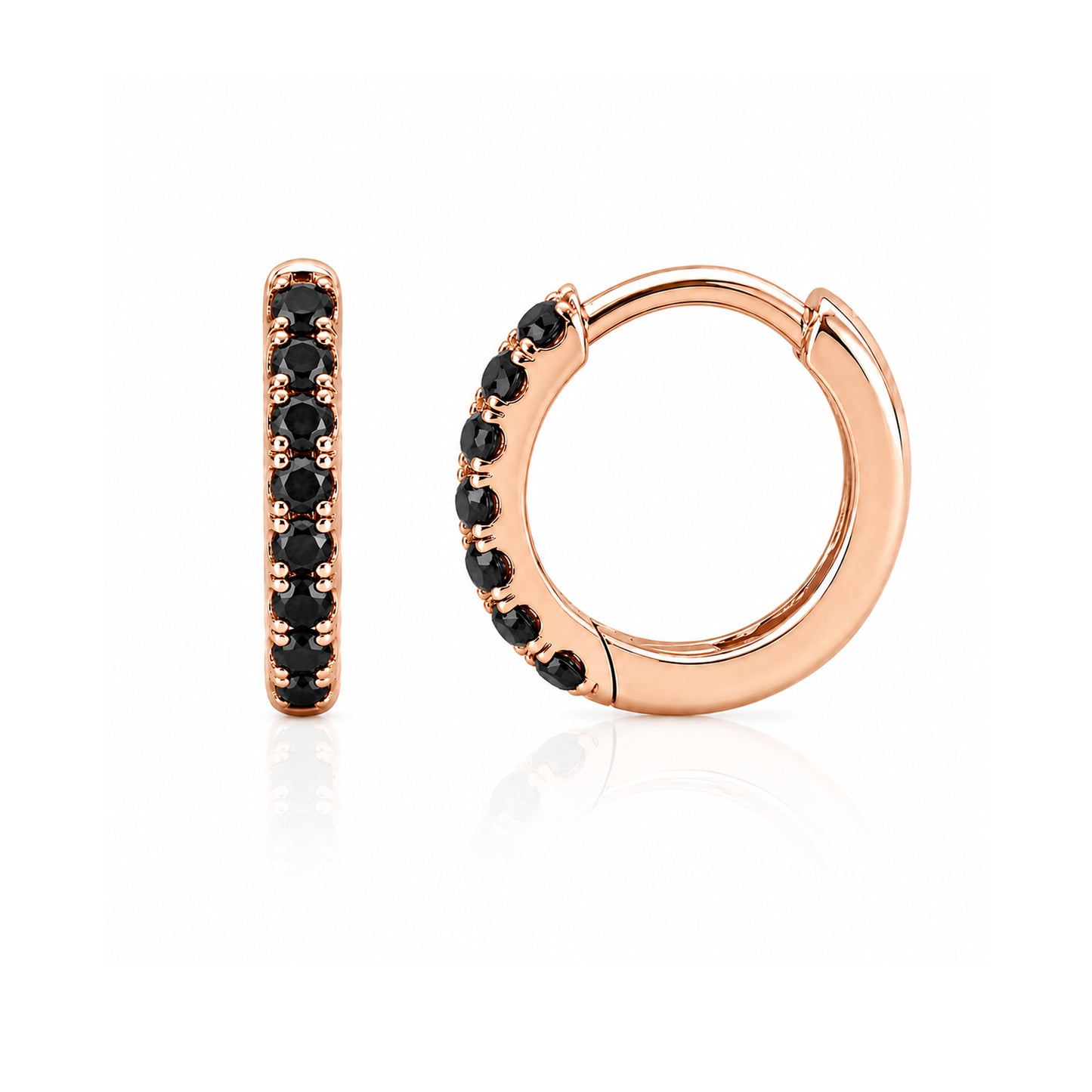 14K Gold Pavé Black Diamond Small Size (9mm) Huggie Hoop Earrings