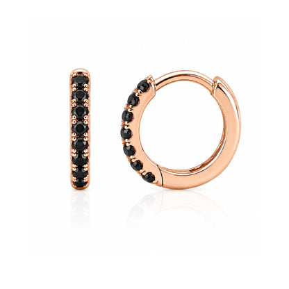 14K Gold Pavé Black Diamond Small Size (9mm) Huggie Hoop Earrings