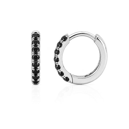 14K Gold Pavé Black Diamond Small Size (9mm) Huggie Hoop Earrings