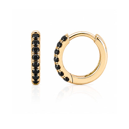 14K Gold Pavé Black Diamond Small Size (9mm) Huggie Hoop Earrings