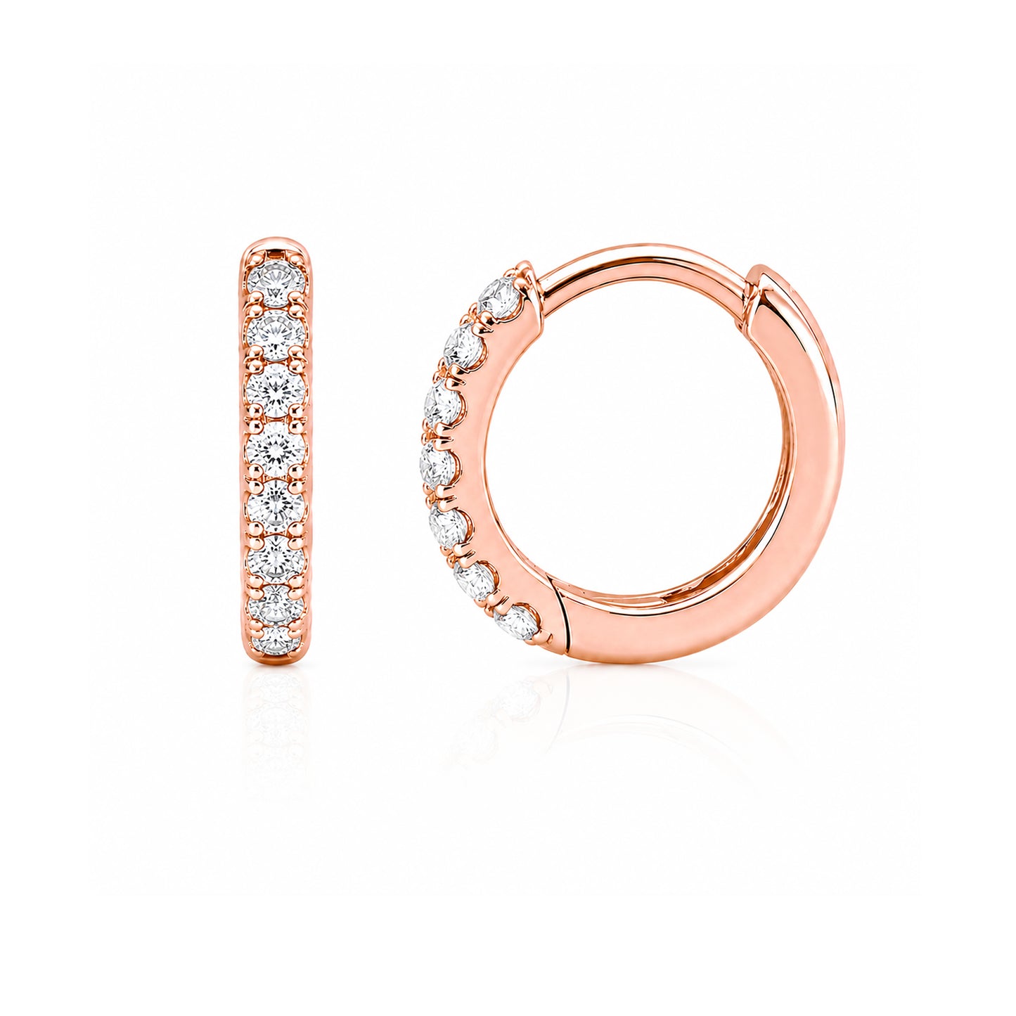 14K Gold Pavé Diamond Small Size (9mm) Huggie Hoop Earrings