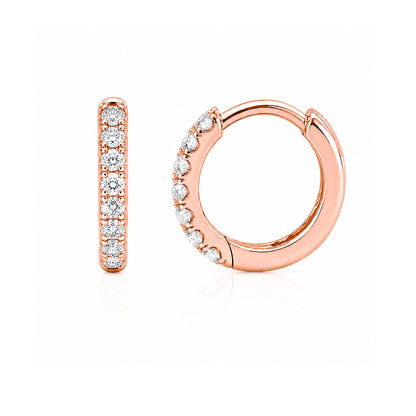 14K Gold Pavé Diamond Small Size (9mm) Huggie Hoop Earrings