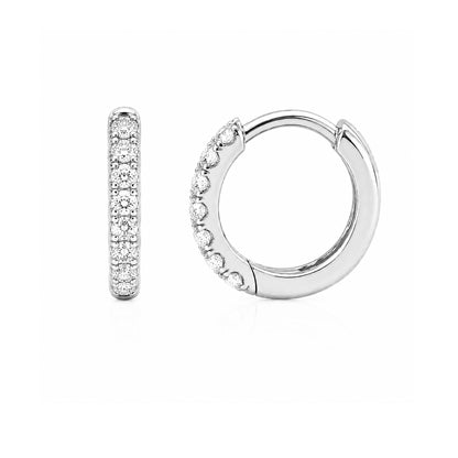 14K Gold Pavé Diamond Small Size (9mm) Huggie Hoop Earrings