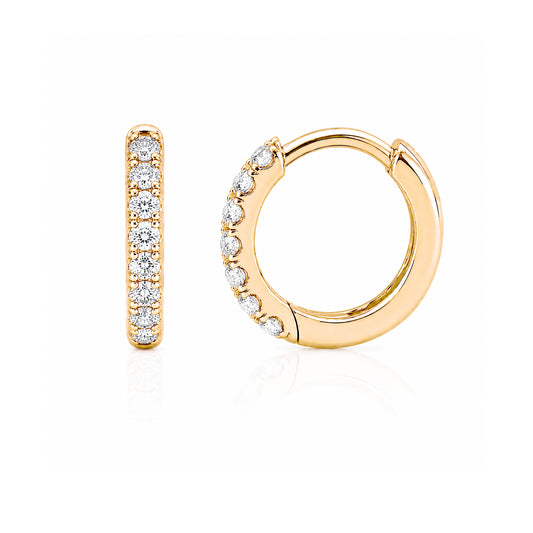 14K Gold Pavé Diamond Small Size (9mm) Huggie Hoop Earrings