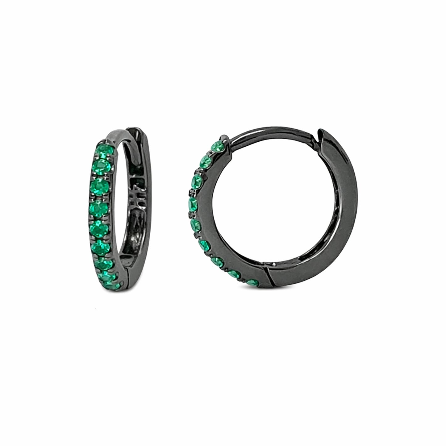 14K Gold Pavé Emerald Small Size (9mm) Huggie Hoop Earrings