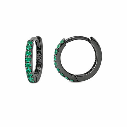 14K Gold Pavé Emerald Small Size (9mm) Huggie Hoop Earrings